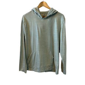 White & Teal Striped Hooded Long Sleeve Lightweight Casual Pullover Sweatshirt M